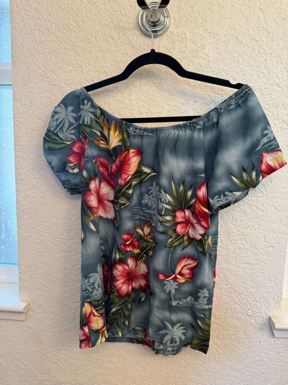 Hilo Hattie Hawaiian Tropical Blue Shoulder Blouse Vintage & Authentic Size XS - Picture 12 of 16